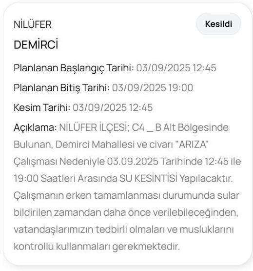 BUSKİ BURSA SU KESİNTİSİ: Bursada Sular Ne Zaman Gelecek 3 Eylül Bursa Su Kesintisi Ne Zaman Bitecek