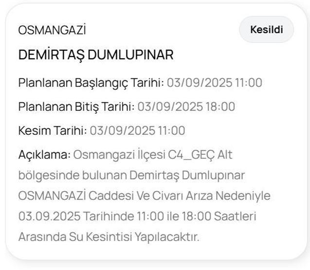BUSKİ BURSA SU KESİNTİSİ: Bursada Sular Ne Zaman Gelecek 3 Eylül Bursa Su Kesintisi Ne Zaman Bitecek