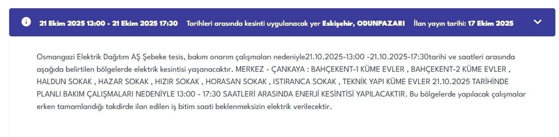 OEDAŞ ESKİŞEHİR ELEKTRİK KESİNTİSİ: Hangi Mahalleler Etkilendi Eskişehir Elektrik Kesintisi Ne Zaman Bitecek