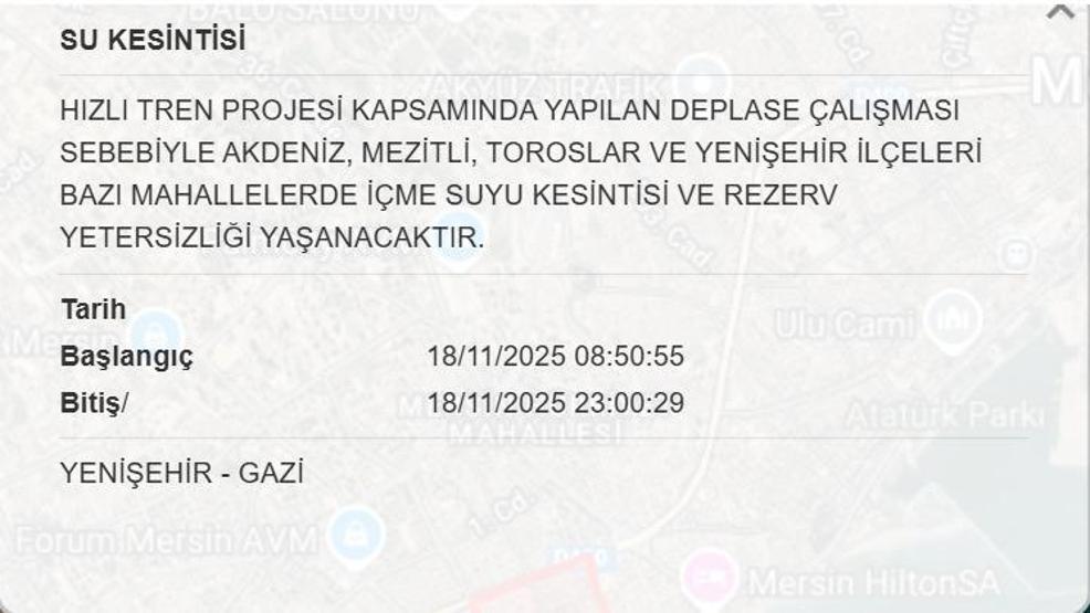 MESKİ MERSİN SU KESİNTİSİ 18 KASIM: Mersinde Sular Ne Zaman Gelecek Mersin Su Kesintisi Ne Zaman Bitecek