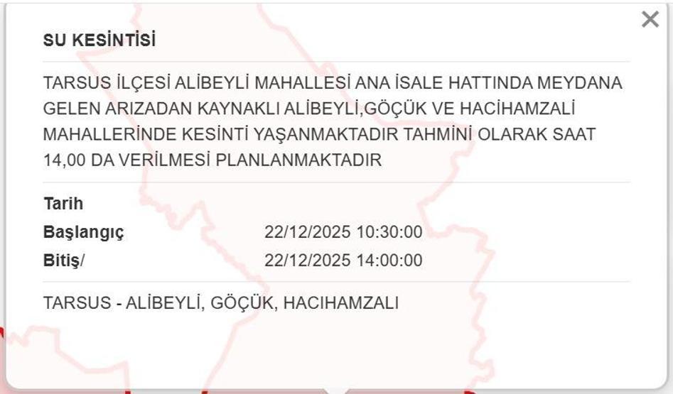 MESKİ 22 ARALIK MERSİN SU KESİNTİSİ: Mersinde Sular Ne Zaman Gelecek MESKİ Mersin Su Kesintisi Ne Zaman Bitecek