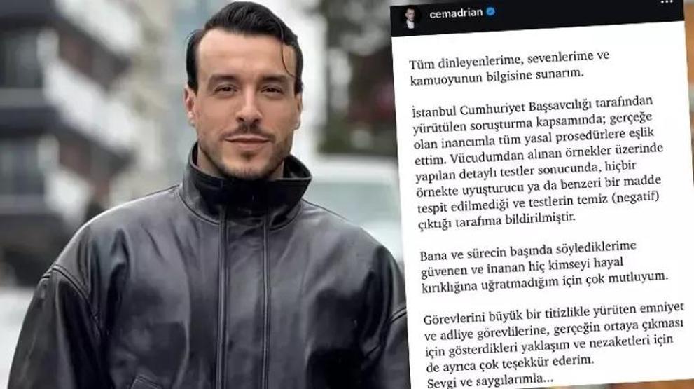 Ünlülere uyuşturucu soruşturması Cem Adrian test sonucunu Kamuoyunun bilgisine sunarım diyerek açıkladı