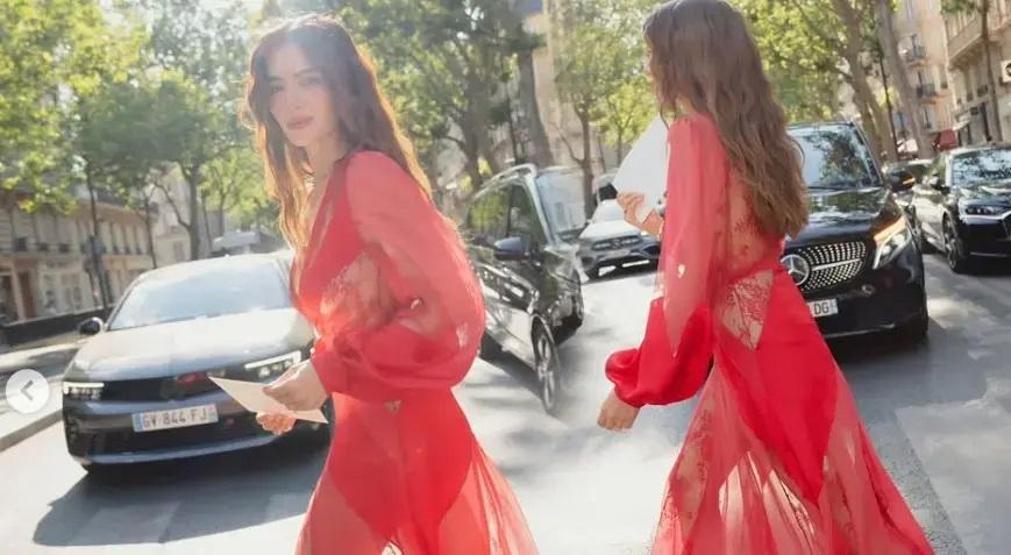 Melisa Aslı Pamuk, Paris Moda Haftasına damga vurdu Kırmızı transparan elbisesi sanal medyayı 2ye böldü
