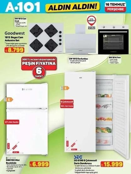 A101 KATALOG 16 TEMMUZ 2026: A101 Aldın Aldın afişinde yeni indirimler neler A101 broşürü ile elektrikli araç, overlok makinesi, derin dondurucu, akıllı kamera, gölgelikli salıncak...