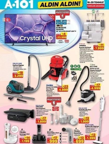 A101 KATALOG 16 TEMMUZ 2026: A101 Aldın Aldın afişinde yeni indirimler neler A101 broşürü ile elektrikli araç, overlok makinesi, derin dondurucu, akıllı kamera, gölgelikli salıncak...