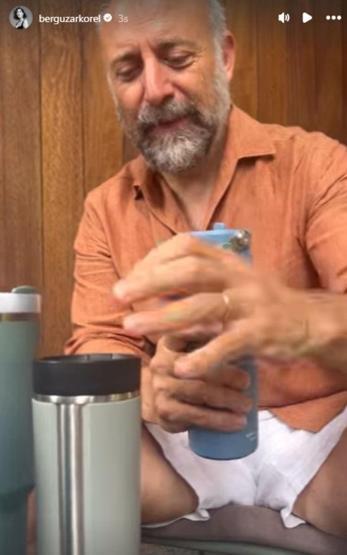 Gören bir daha baktı Bergüzar Korel, eşi Halit Ergençi tiye aldı: Her yere litrelerce sıvı ile gidiyoruz