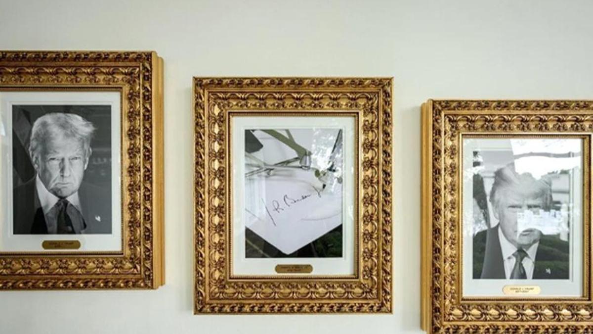 Beyaz Saray'da başkanlık yolu açıldı: Trump, Biden portresi yerine otomatik kalem koydu