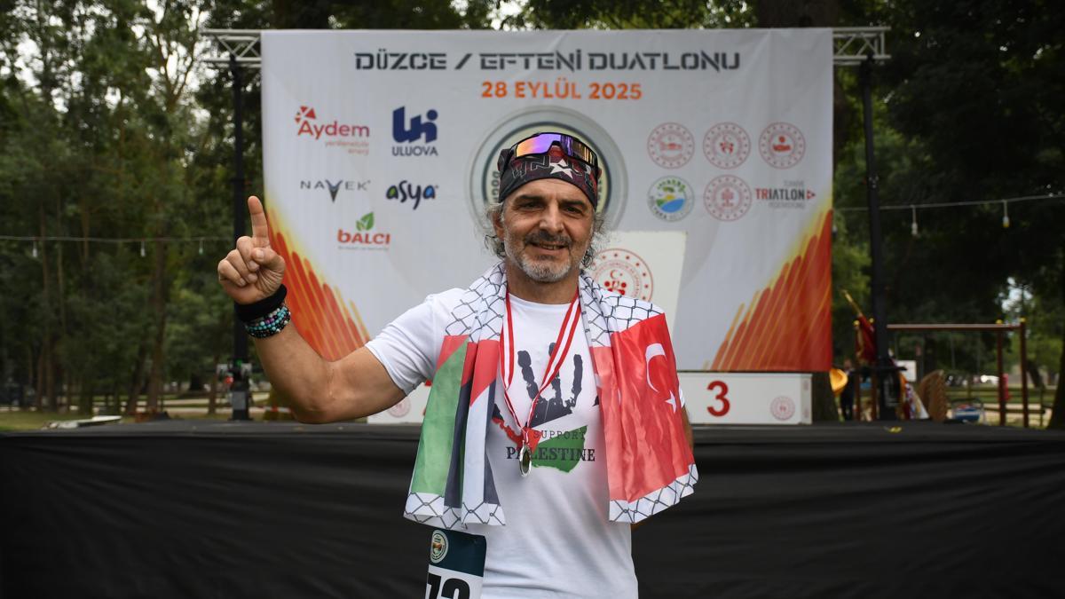 Düzce'de koşu ve bisiklet turundan oluşan Efteni Duatlonu düzenlendi