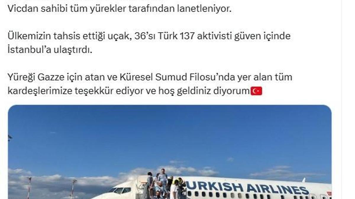 Bakan Yerlikaya: Yüreği Gazze için atan kardeşlerimize hoş geldiniz diyorum