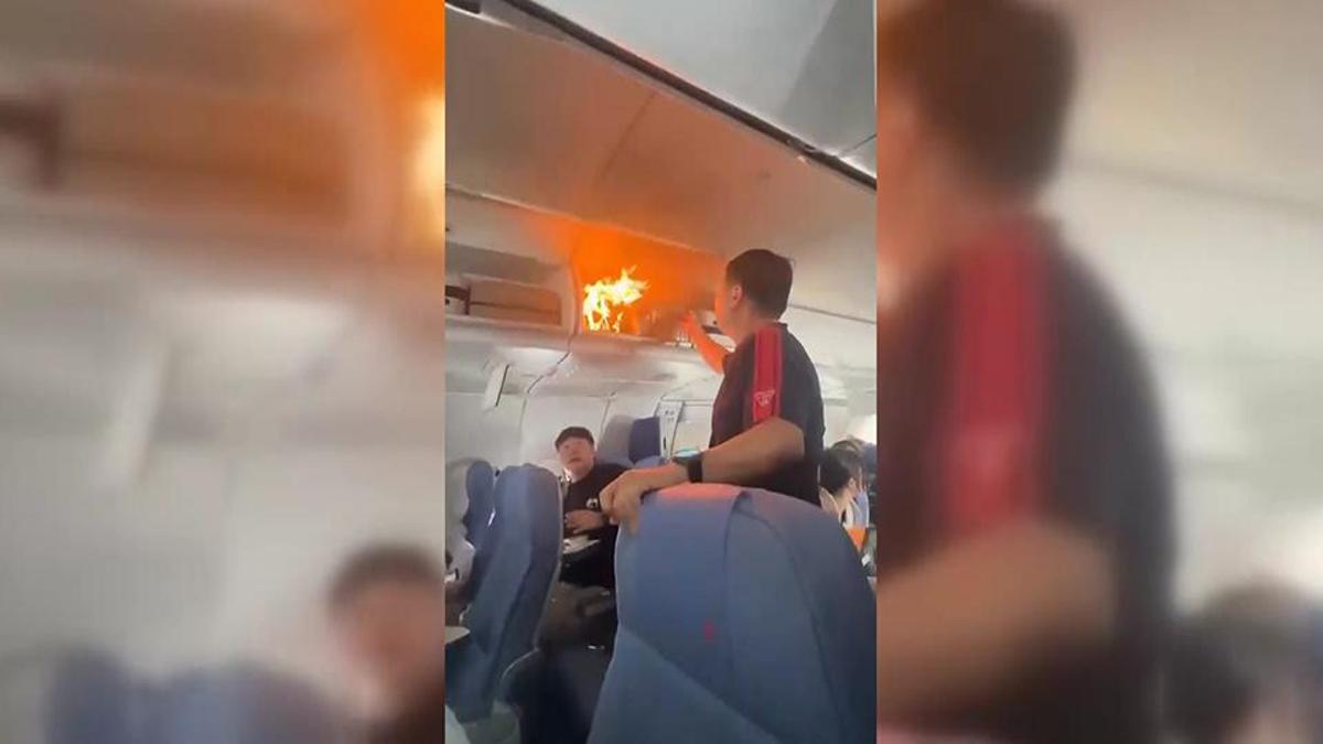 Uçakta yolcu bagajındaki batarya yandı