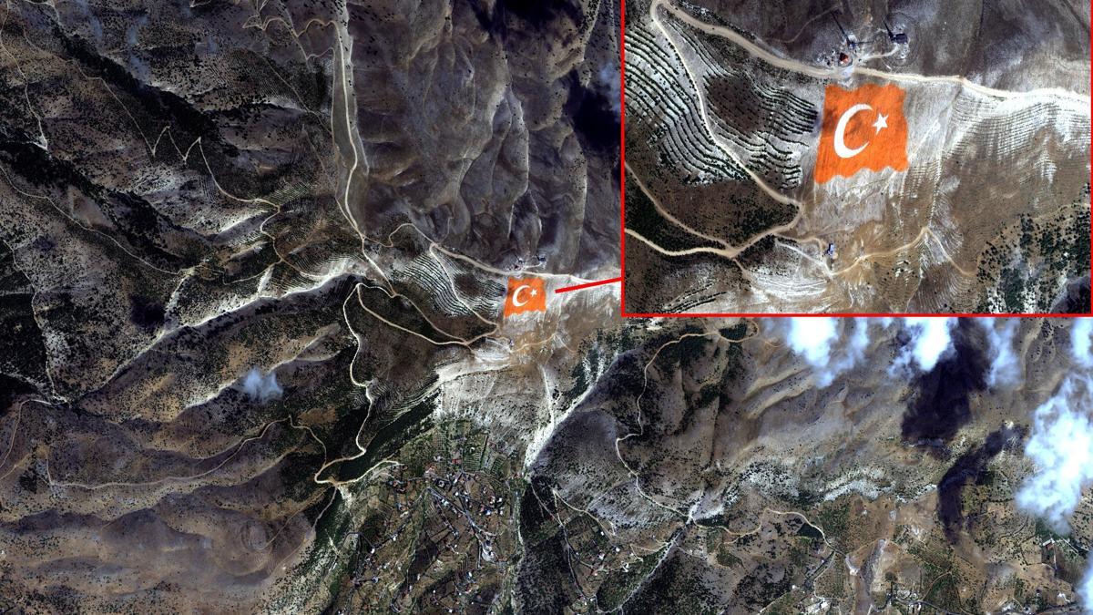 Ahır Dağı zirvesine işlenen Türk bayrağı uzaydan görüntülendi