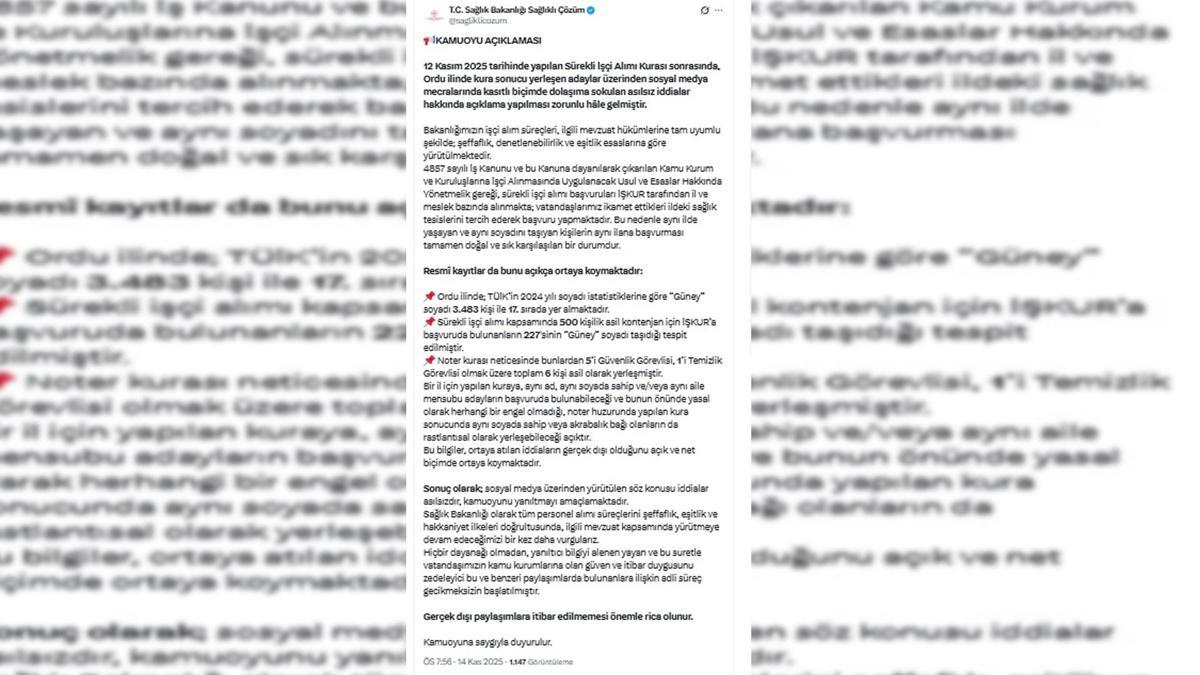 Bakanlıktan, Orduda sürekli işçi alımı kurası sonrasında gündeme gelen iddialara açıklama