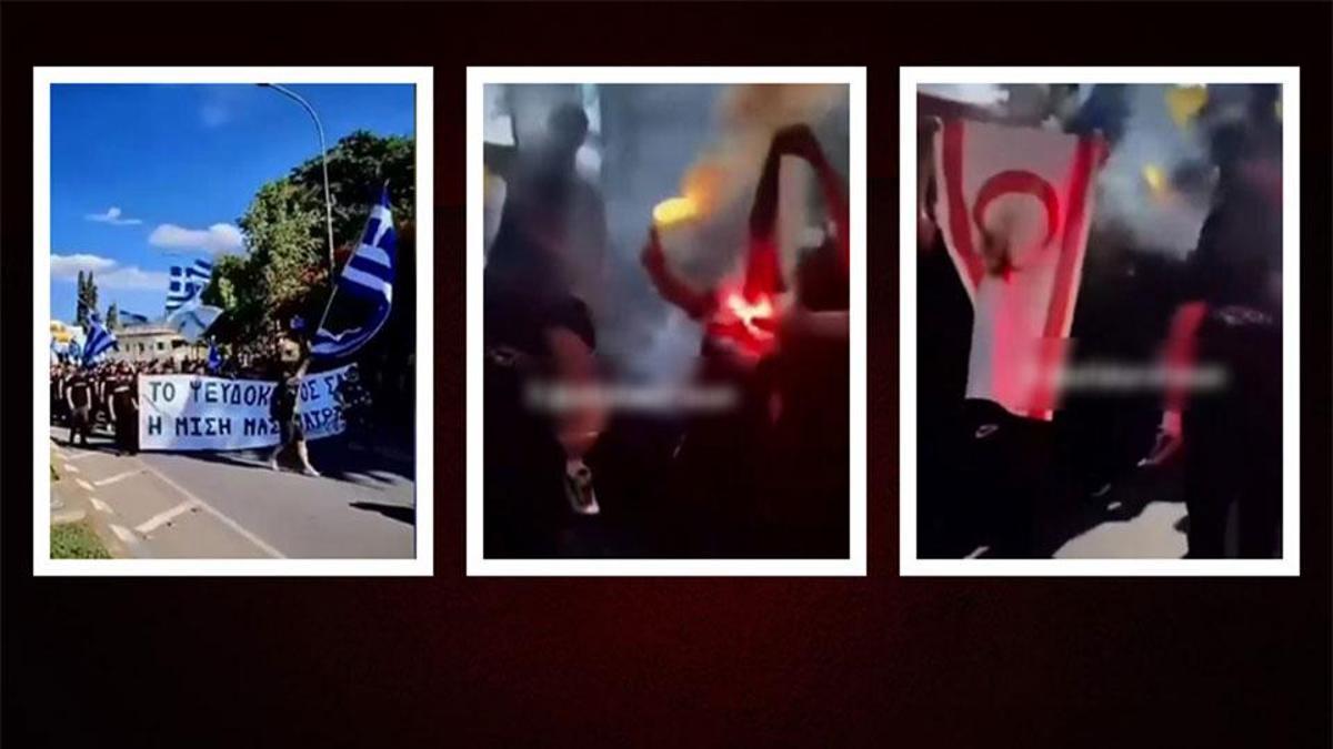 Rumlardan KKTC sınırında provokasyon! Türk askeri dışarı sloganı atıp, bayrak yaktılar