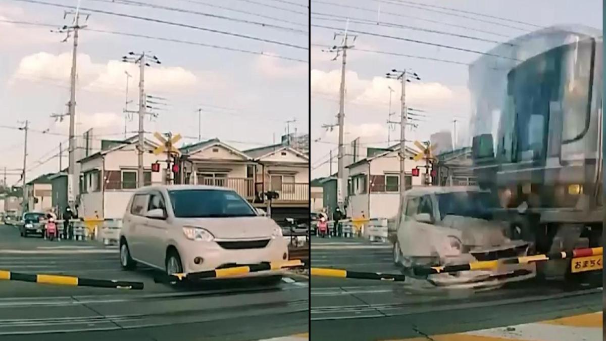 Japonyada otomobili tren biçti! İşte o anlar...