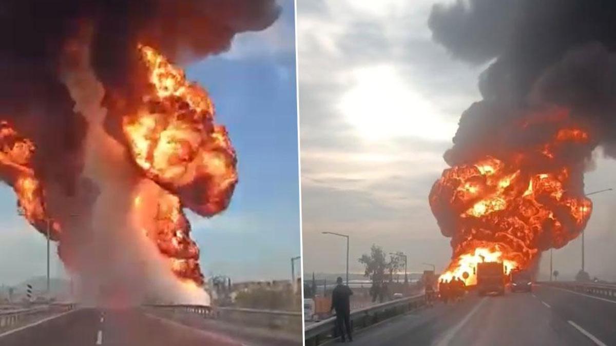 Mersin'de akaryakıt yüklü tanker alev alev yandı