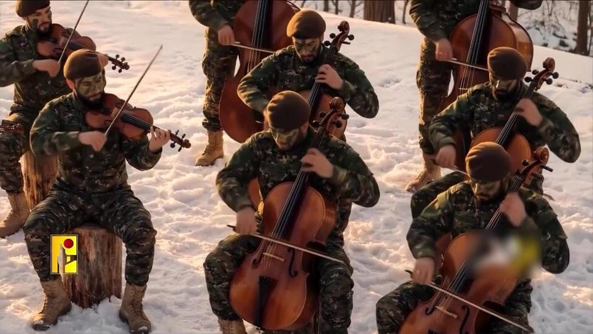 Hizbullah güçlerinin bandosu mu var? Keman, trombon, tüfek ve füzeler...