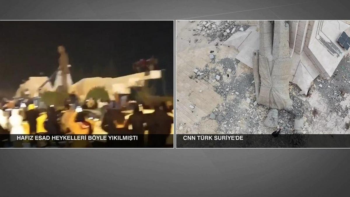 1 yıl önce böyle devrildi: İşte yıkılan Esad heykeli!