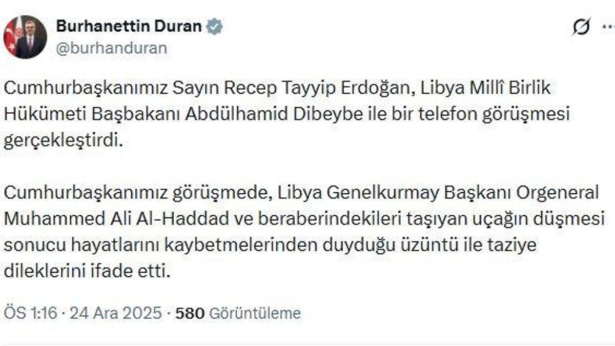 Cumhurbaşkanı Erdoğan'dan Libya Başbakanı Dibeybe'…