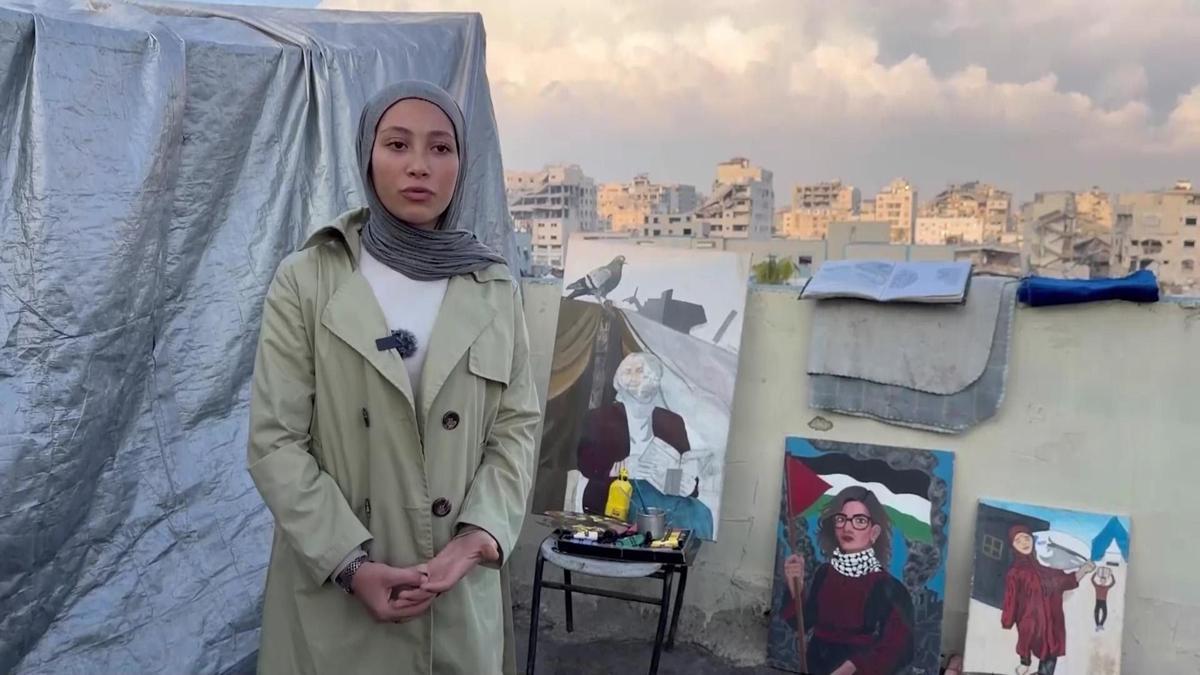 Gazzede yıkıntılar arasında renklerle direniş: Acılarını tuvale taşıyor