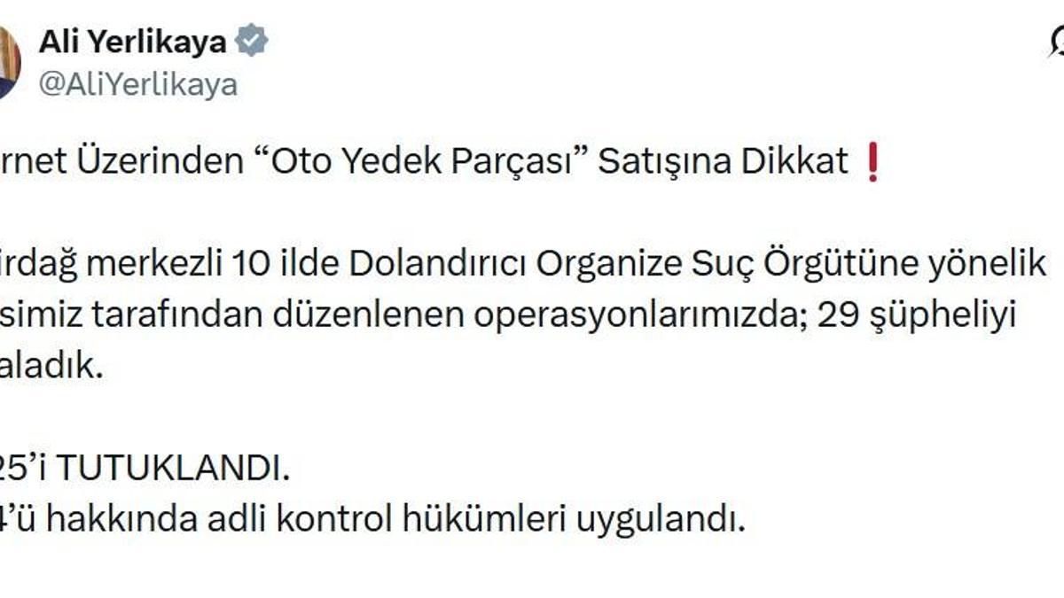 Tekirdağ merkezli 10 ilde dolandırıcılık operasyonu: 25 tutuklama