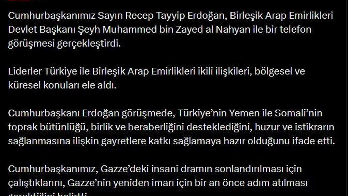 Cumhurbaşkanı Erdoğan, BAE Devlet Başkanı al Nahya…
