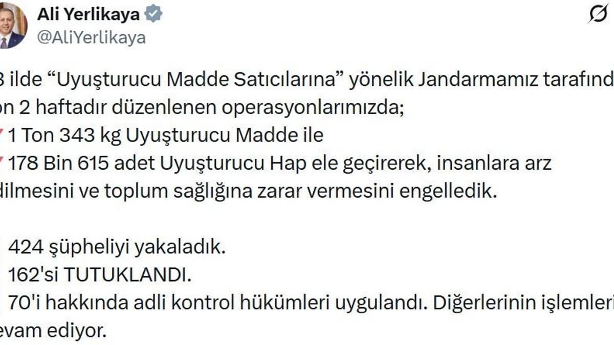 63 ilde uyuşturucu operasyonu: 162 tutuklama