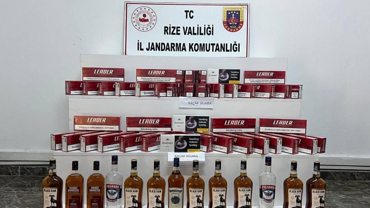 Rizede yol kontrolünde bandrolsüz sigara ve alkol ele geçirildi