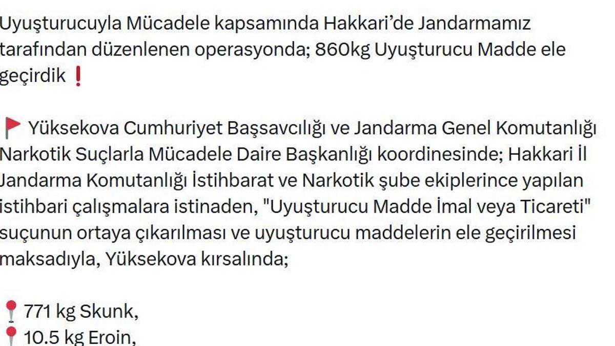 Hakkari'de 860 kilo uyuşturucu madde ele geçirildi