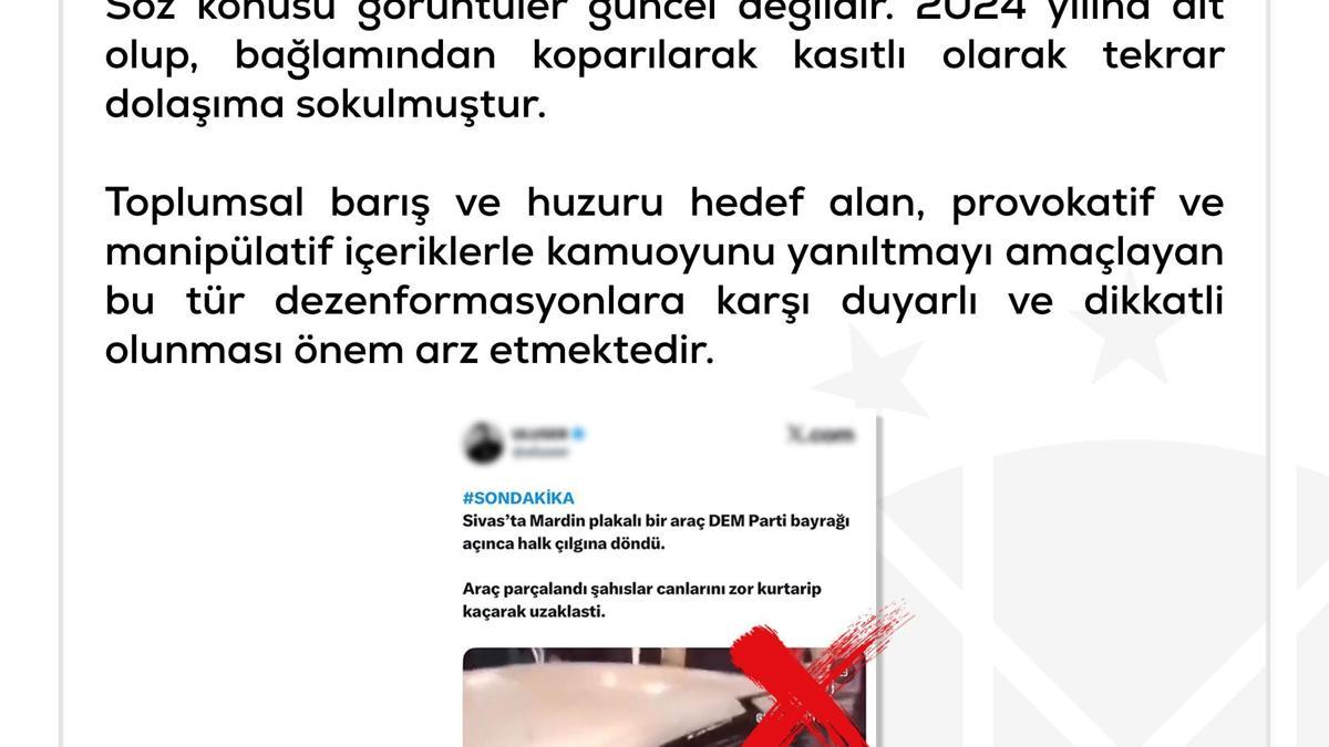 DMMden Sivasta Mardin plakalı bir araca yönelik linç girişimi yaşandığı iddiasına açıklama