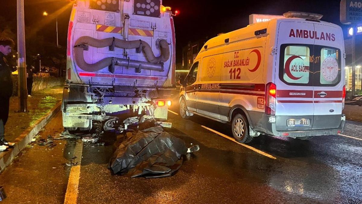 Aydında belediye temizlik aracı ile çarpışan motosikletin sürücüsü öldü