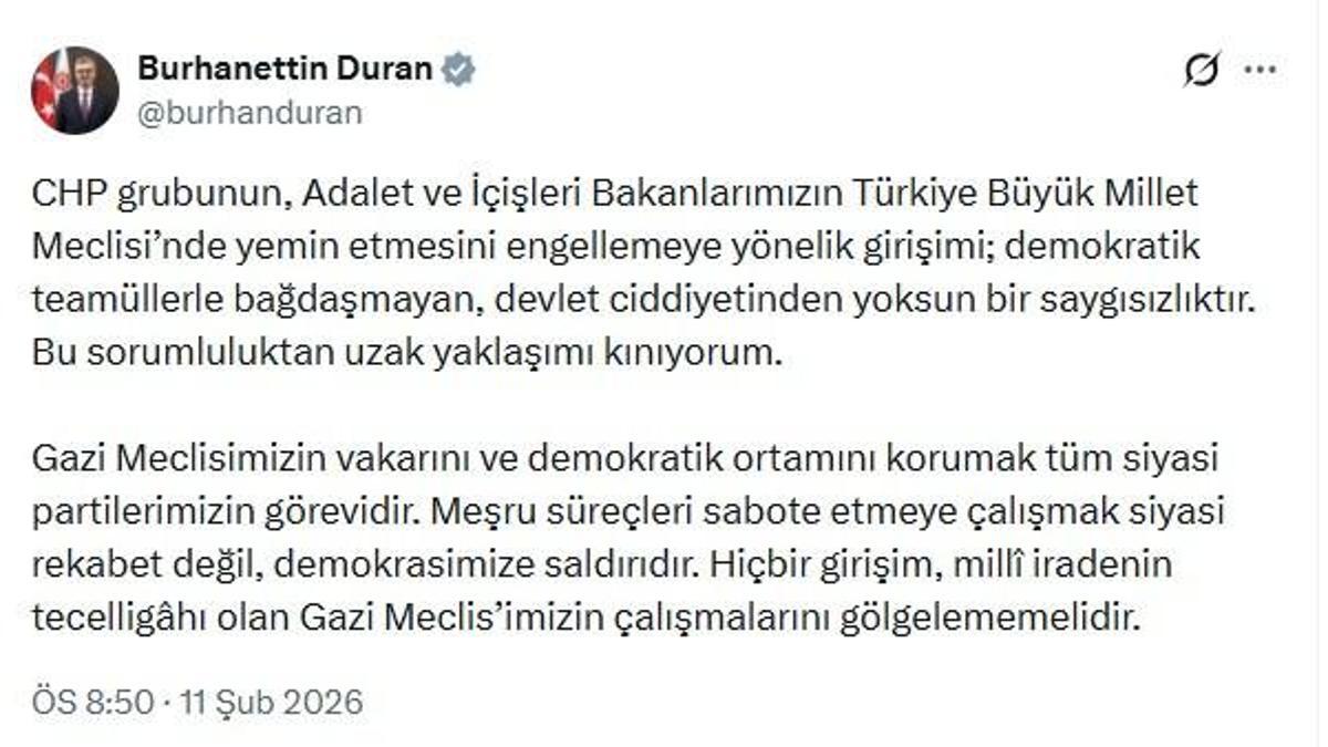 İletişim Başkanı Duran: CHP grubunun sorumluluktan uzak yaklaşımını kınıyorum