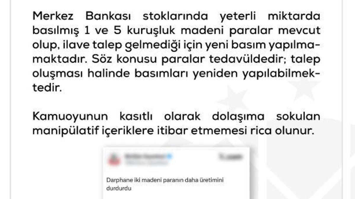 DMM: 'Darphane 1 ve 5 kuruş madeni para basmayı durdurdu' iddiası dezenformasyon içermektedir