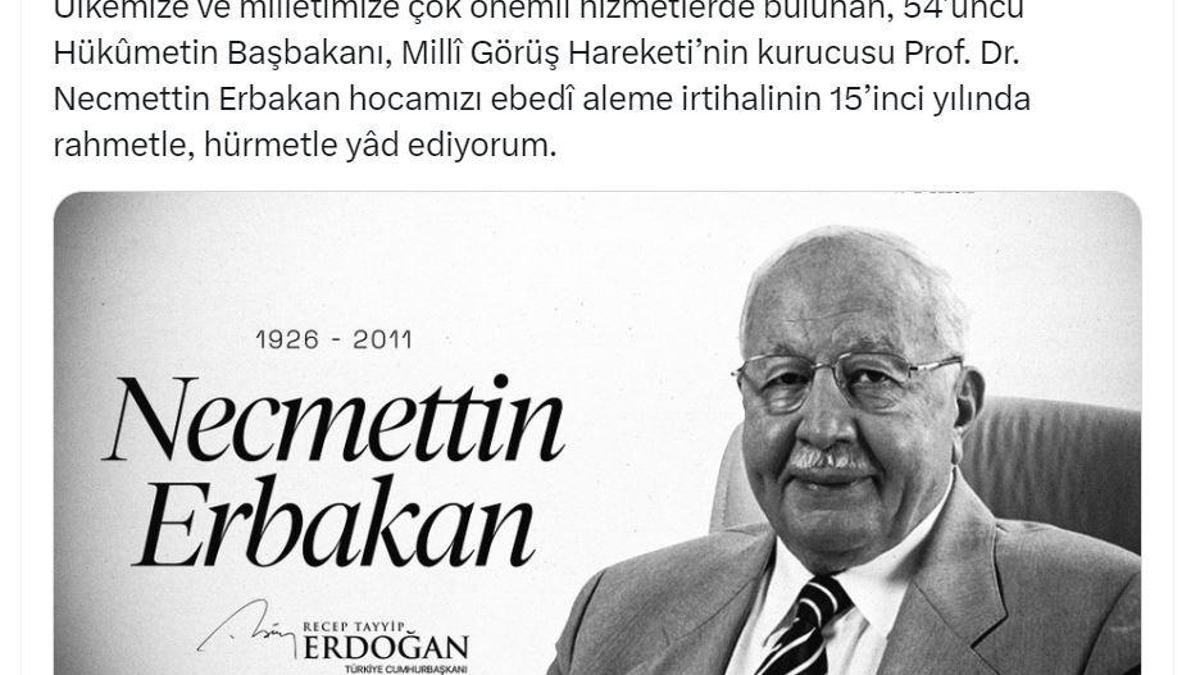 Cumhurbaşkanı Erdoğan, Erbakan'ı andı