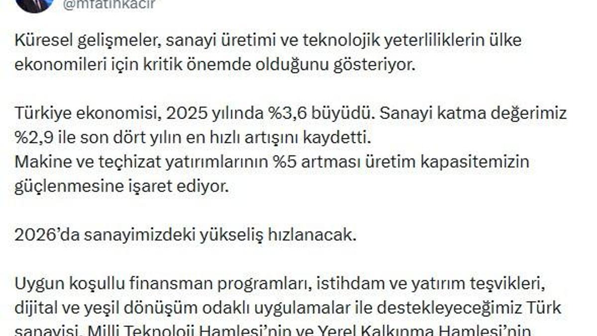 Bakan Kacır: 2026'da sanayimizdeki yükseliş hızlanacak