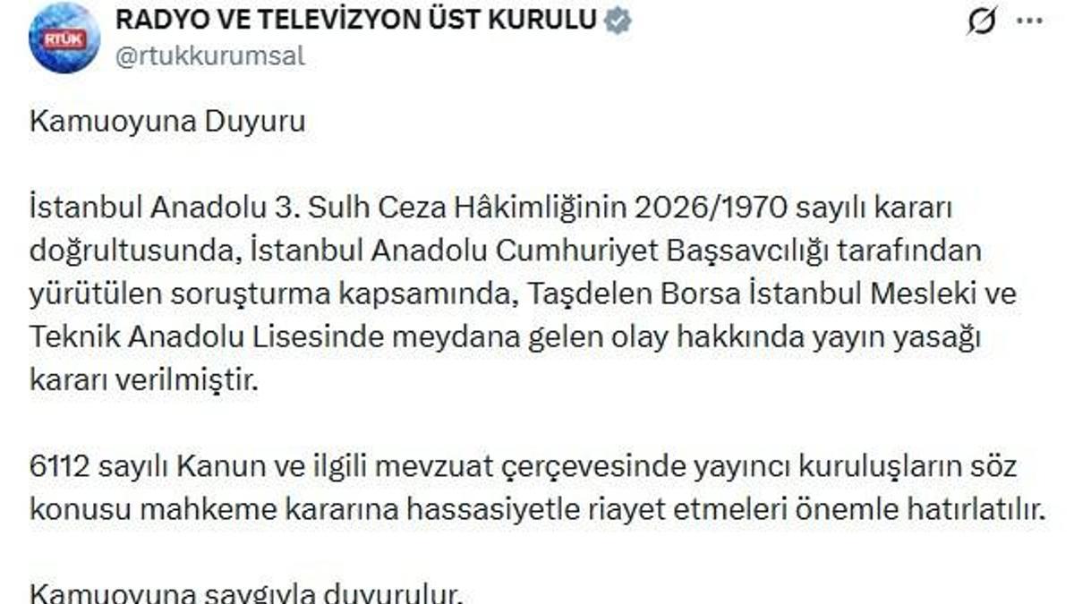 İstanbul'da öğrencinin öğretmeni öldürdüğü olaya ilişkin yayın yasağı