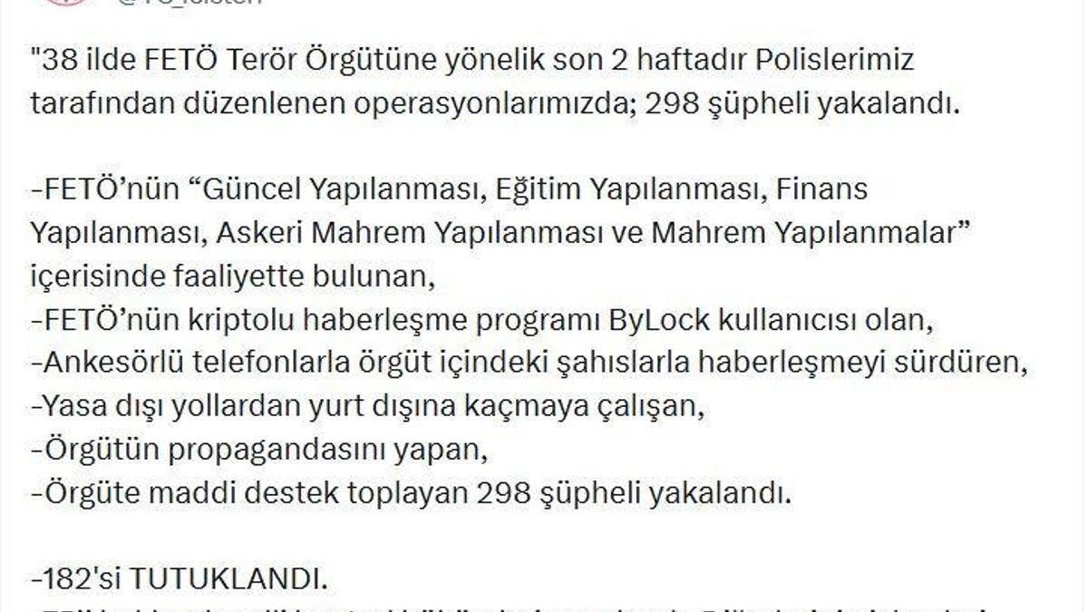 38 ilde FETÖ operasyonu; 182 tutuklama