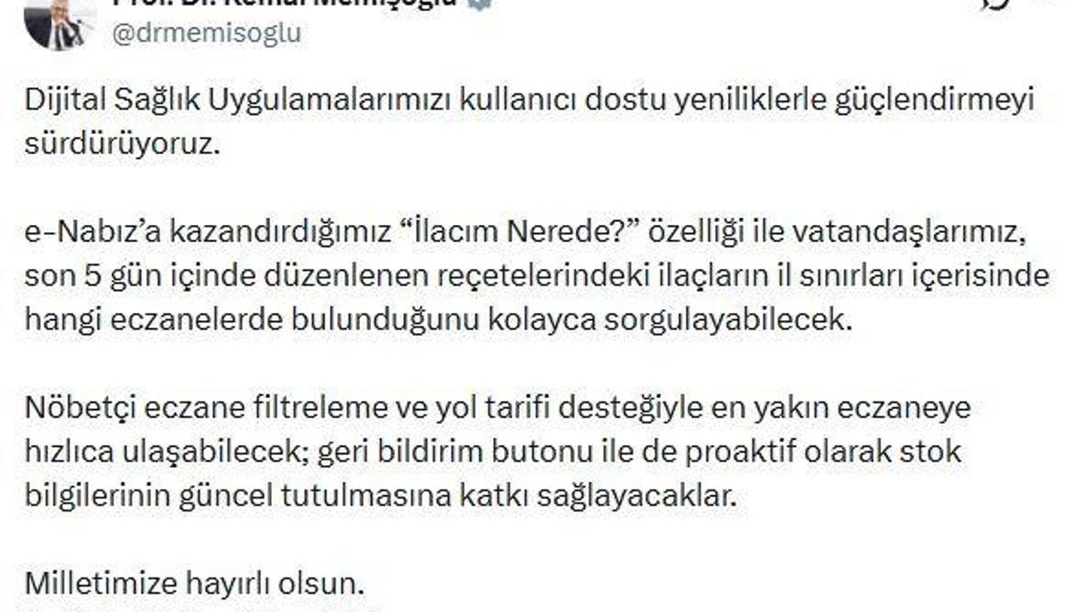 e-Nabız'a 'İlacım Nerede' özelliği eklendi