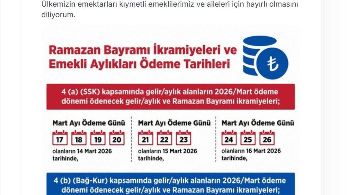 Bakan Işıkhan: Emeklilerin bayram ikramiyeleri ve aylık ödemeleri, 14-19 Mart arasında yatırılacak