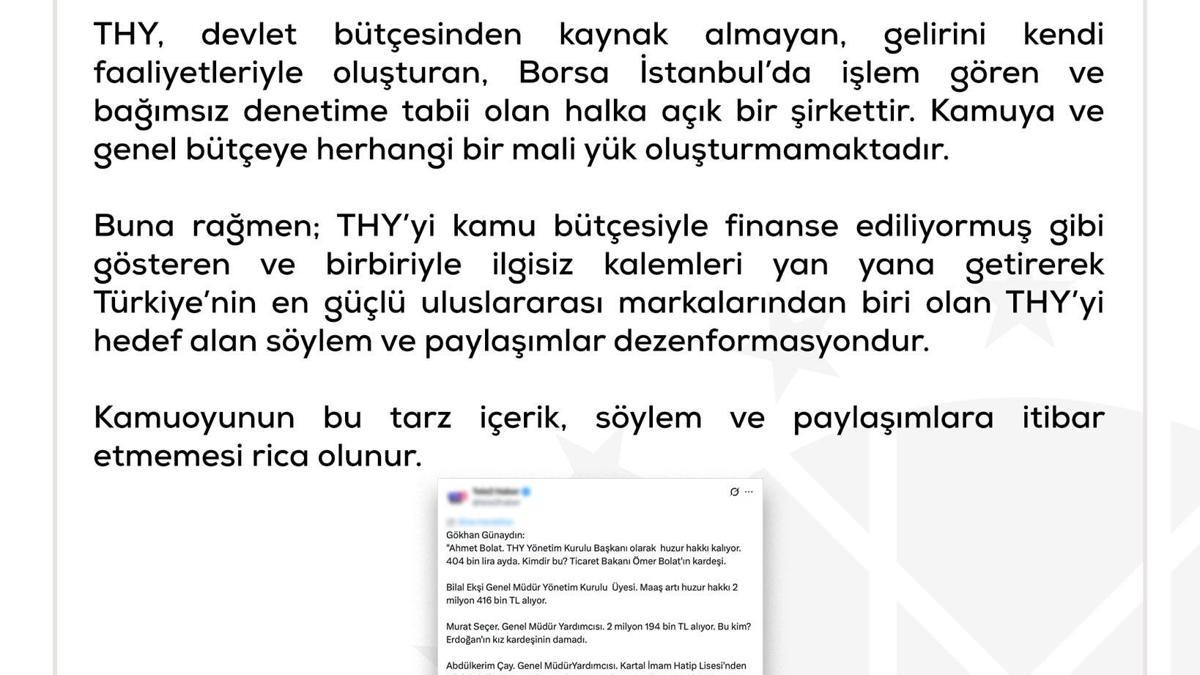 DMM: Türk Hava Yollarına ilişkin ortaya atılan iddialar dezenformasyon içermektedir