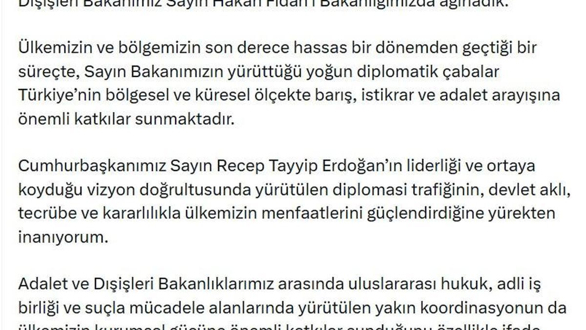 Bakan Fidan'dan, Bakan Gürlek'e ziyaret