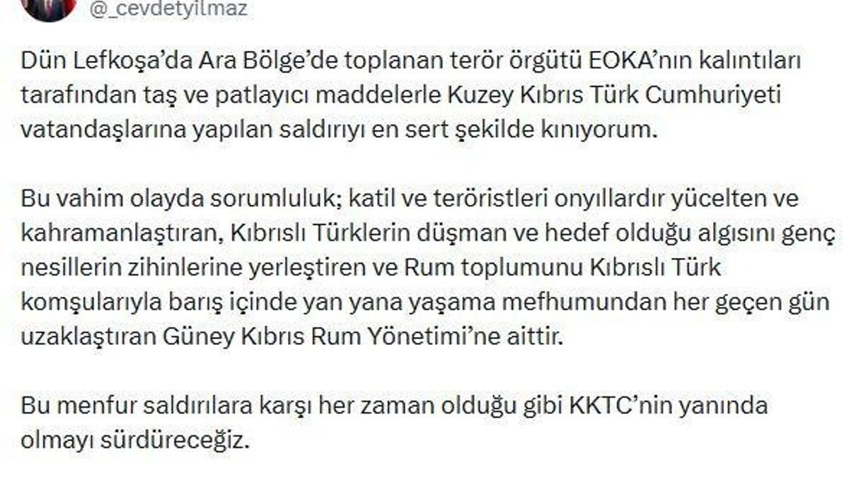 Cevdet Yılmaz: EOKA kalıntılarının saldırısını en sert şekilde kınıyorum