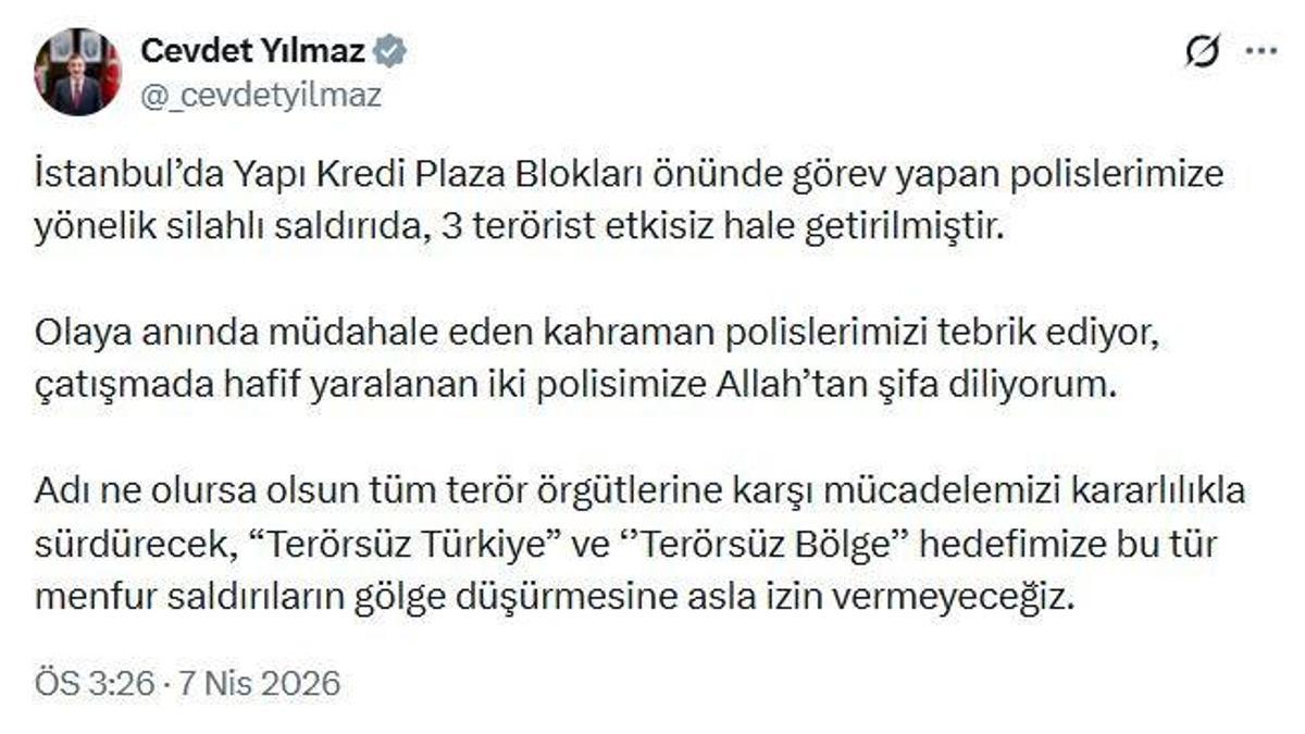Cevdet Yılmaz: Saldırıların 'Terörsüz Türkiye' hedefimize gölge düşürmesine izin vermeyeceğiz