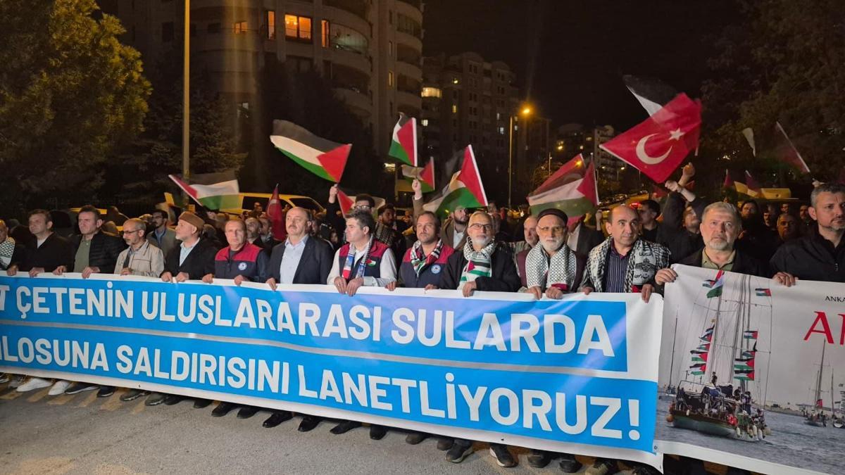 ABD Büyükelçiliği önünde, İsrail'in Sumud Filosuna yönelik müdahalesi protesto edildi