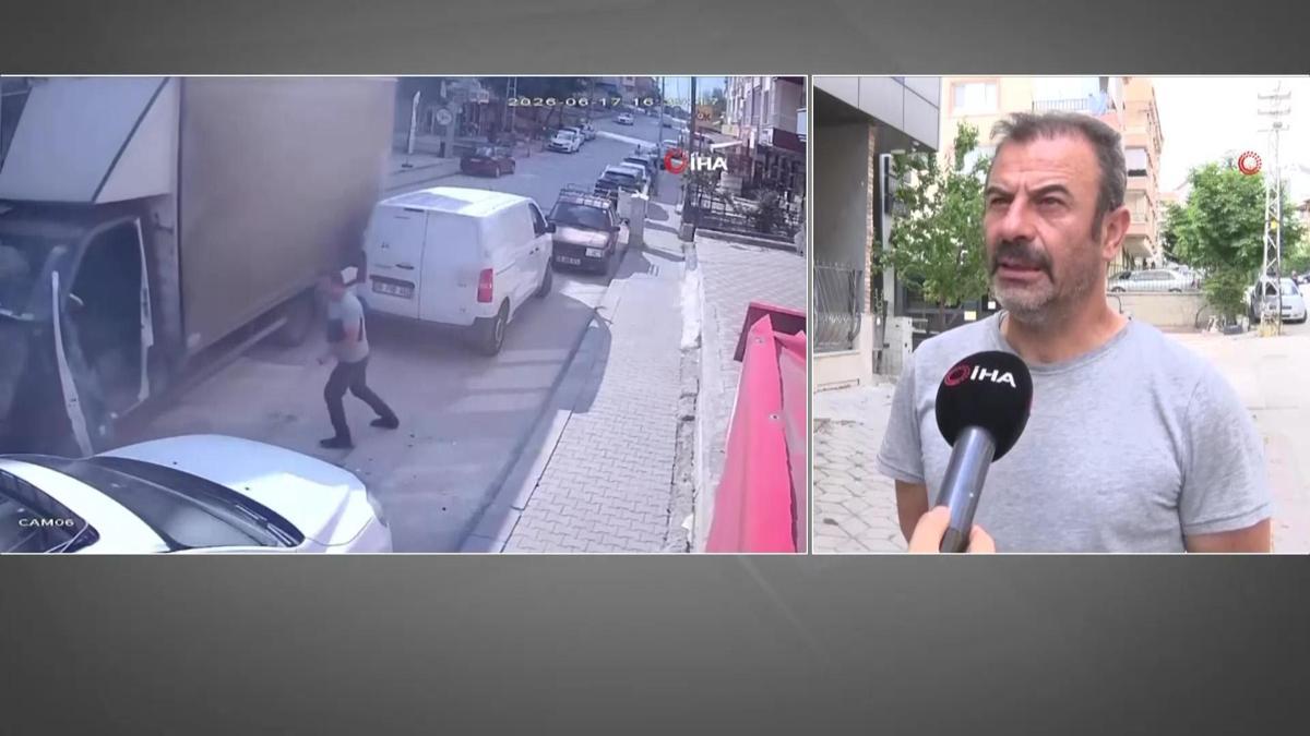 Geri giden kamyonete atladı, faciayı önledi