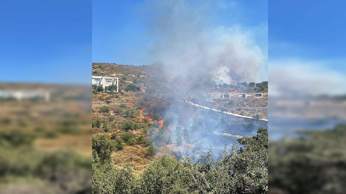 Bodrum'da makilik alanda çıkan yangına müdahale eden ekipler.
