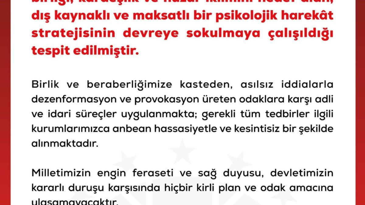 DMM: Dış kaynaklı ve maksatlı bir psikolojik harekat stratejisinin devreye sokulmaya çalışıldığı tespit edilmiştir