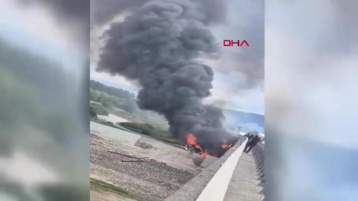 Köprüden uçan TIR alev alev yandı! Araçtan atlayan şoför, son anda kurtuldu...