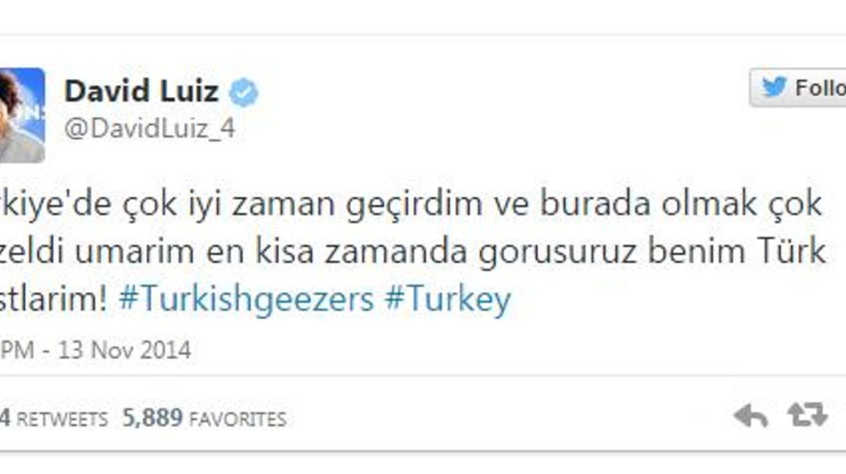 David Luizden Türkçe tweet