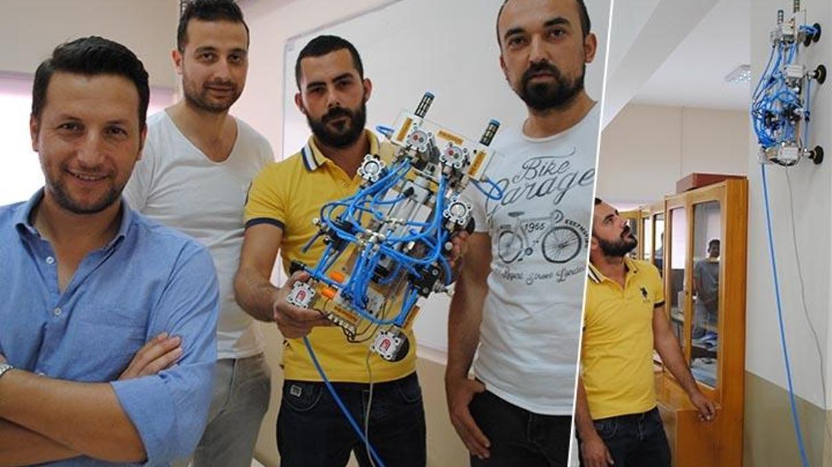 Üniversiteliler düz duvara tırmanan örümcek robot yaptı