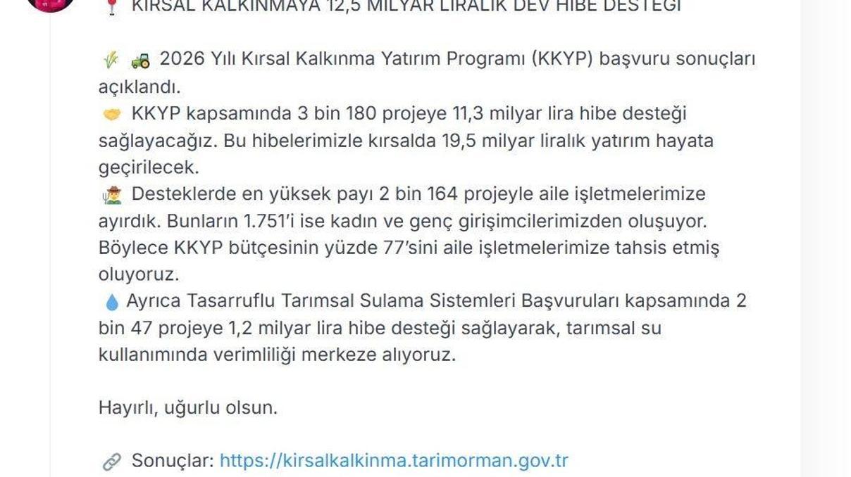 Kırsal kalkınmaya 12,5 milyar liralık hibe desteği Kırsal kalkınmaya 12,5 milyar liralık hibe desteği